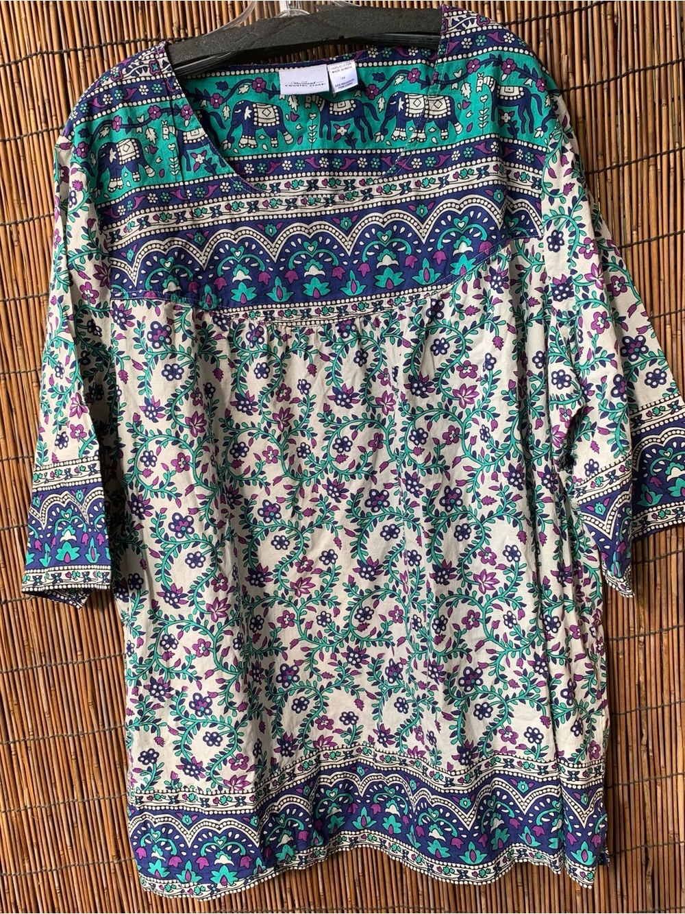 Vermont Country Store Floral Peasant Top - Teal & Purple women’s 3X